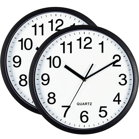 10 Inch Black Wall Clock 2 pack