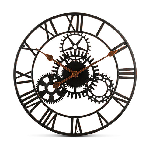 20 Inch Black Wrought Iron Gears Wall Clock