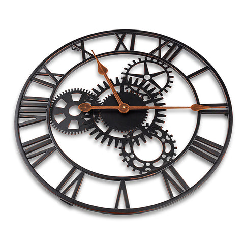 20 Inch Black Wrought Iron Gears Wall Clock